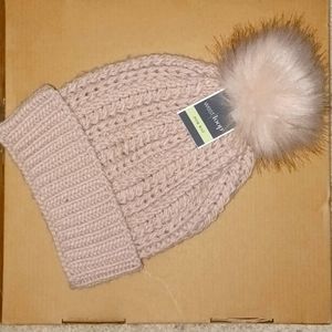 West Loop 100 % Acrylic Knitted Beanie Pom Hat, Dusty Pink